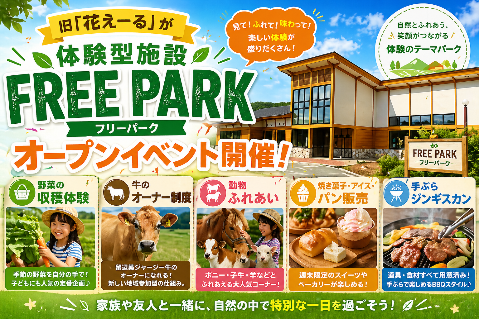 旧「花えーる」が体験型施設「FREE PARK（フリーパーク）」オープンイベント開催！