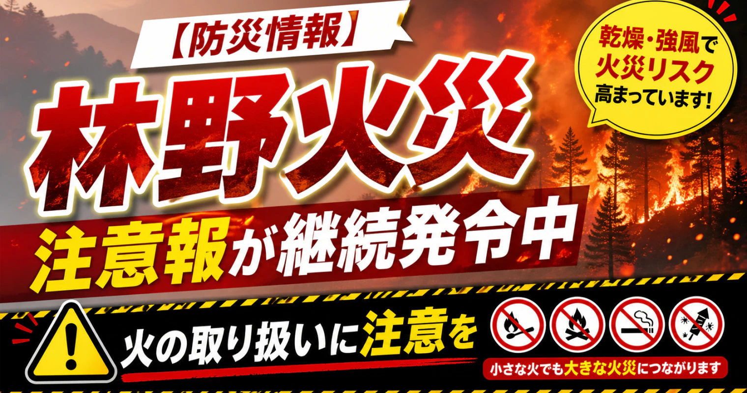 【防災情報】林野火災注意報が継続発令中　火の取り扱いに注意を